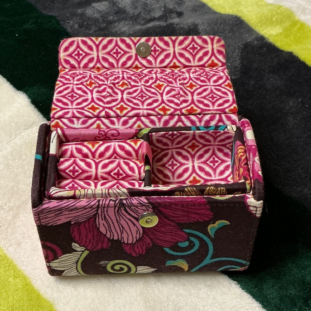 Vera Bradley Brown Floral Cosmetic Case with Pink & Green Accents - Picture 2 of 8